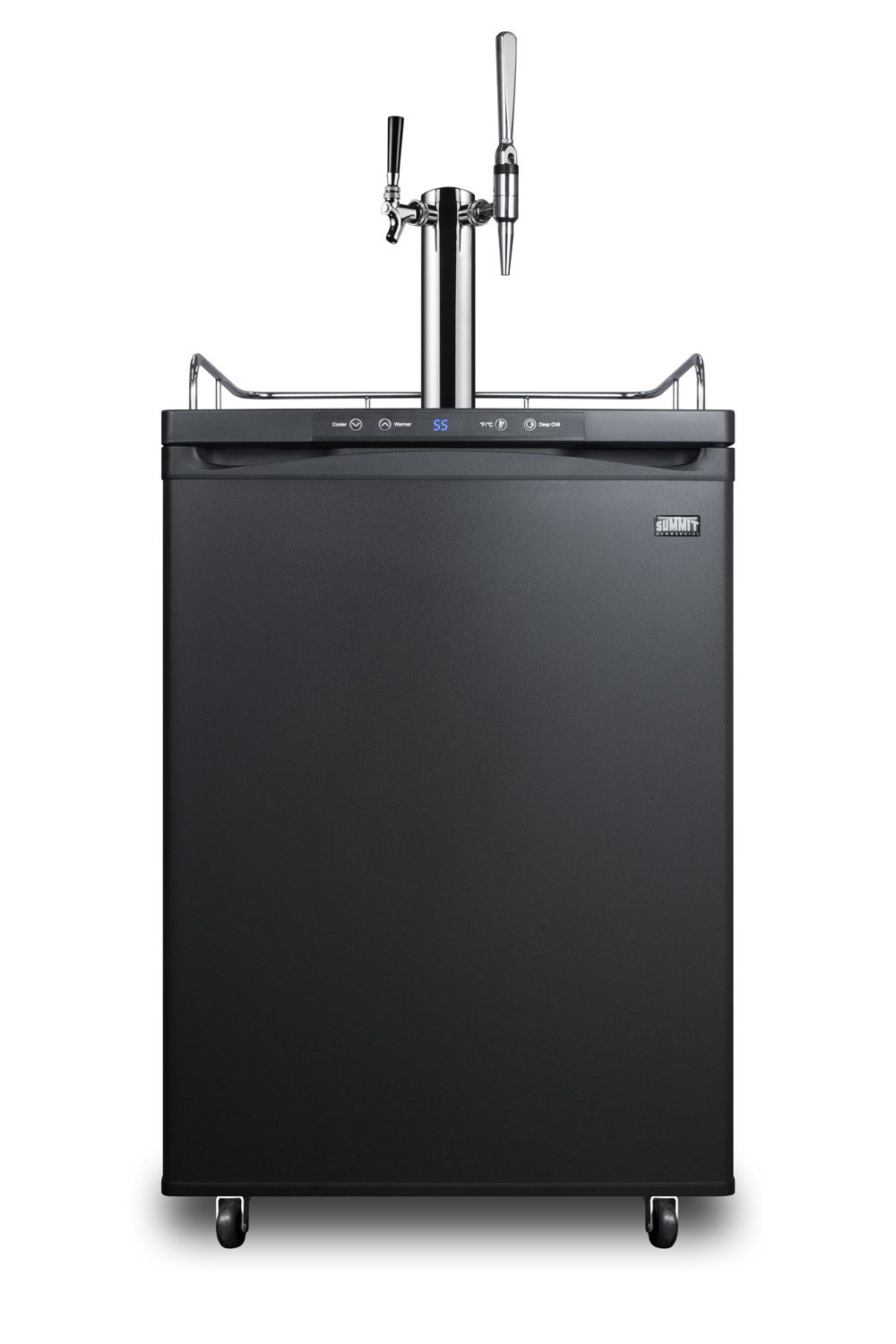 Freestanding residential beer dispenser, auto defrost with digital thermostat and black exterior finish